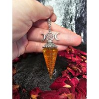 Citrin Pendel Zum Wahrsagen, Heilsteine, Mond Ornamente Wunderschön Verziert, Geschenk von JulesWitchMagic