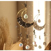 Schützender Traumfänger Mond Mit Obsidian, Schwarzen Heilsteinen, Funkelt Wunderschön, Deko, Geschenk Windspiel von JulesWitchMagic