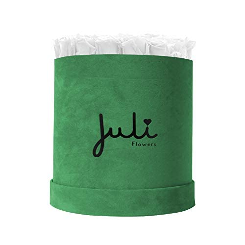 Juli Flowers runde grüne Rosenbox mit Infinity Rosen | Handgefertigte Flowerbox aus Deutschland Big Velvet Grün Rund (Weiß) von Juli