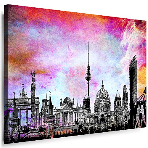 Berlin Wandbild - 120 x 80 cm Querformat Bild - Leinwand mit Rahmen (Leinwandbild) Städte Kunstdrucke Skyline, Turm, Brücke Wanddeko St-01-6 von Julia-Art Leinwandbilder