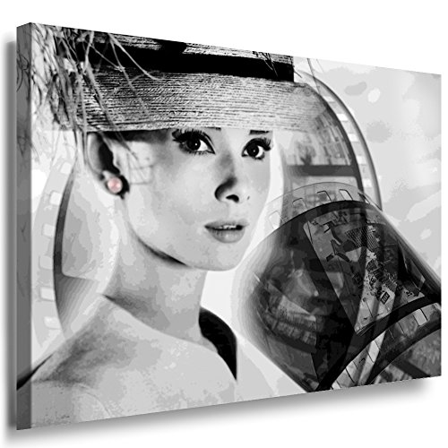 Julia-Art Leinwandbilder - Audrey Hepburn Bild 1 teilig - 60 mal 40 cm Leinwand auf Rahmen - sofort aufhängbar Wandbild XXL - Kunstdrucke QN46-2 von Julia-Art Leinwandbilder