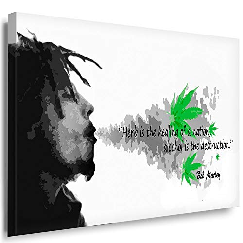 Julia-Art - Bilder Bob Marley Jamaika Leinwandbild - Sänger Legend Kunstdruck Wandbild XXL Kailrahmenbild Fertigbild 40 x 30 cm sw24-1 von Julia-Art Leinwandbilder