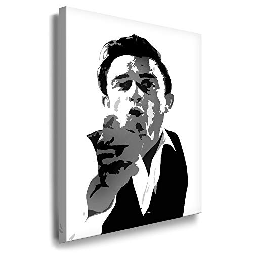 Julia-Art - Bilder Johnny Cash Leinwandbild Porträt Schwarz-Weiß Kunstdruck 101 x 71 cm Wandbild XXL Kailrahmenbild Fertigbild SW08-3 von Julia-Art Leinwandbilder