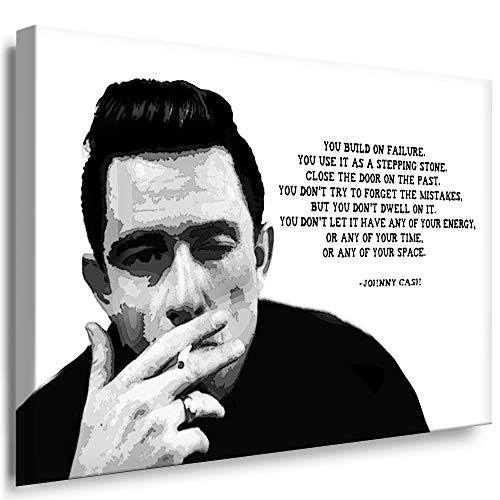 Julia-Art - Bilder Johnny Cash Leinwandbild Porträt Zitat Quotes Schwarz-Weiß Kunstdruck 121 x 81 cm Wandbild XXL Kailrahmenbild Fertigbild SW07-2 von Julia-Art Leinwandbilder
