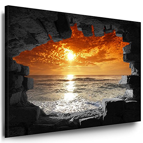 Julia-Art Bilder XXL Leinwandbilder Wand Loch Illusion - 30 x 40 cm Wandbilder mit Keilrahmen Bild Verschiedene Motive Blick auf Meer Strand Palmen, Wald Berge See Wasserfall Kunstdrucke n-01-106 von Julia-Art Leinwandbilder