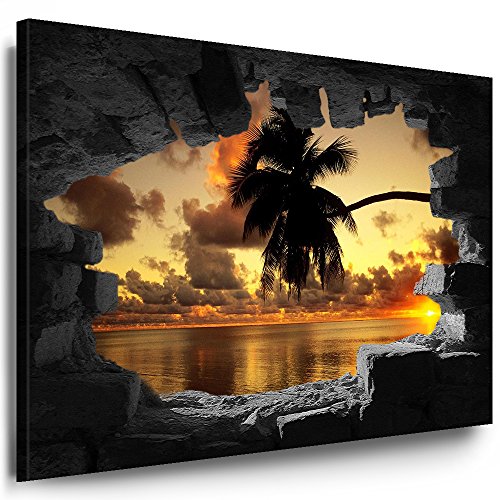 Julia-Art Bilder XXL Leinwandbilder Wand Loch Illusion - 80 x 100 cm Wandbilder mit Keilrahmen Bild Verschiedene Motive Blick auf Meer Strand Palmen, Wald Berge See Wasserfall Kunstdrucke n-01-124 von Julia-Art Leinwandbilder