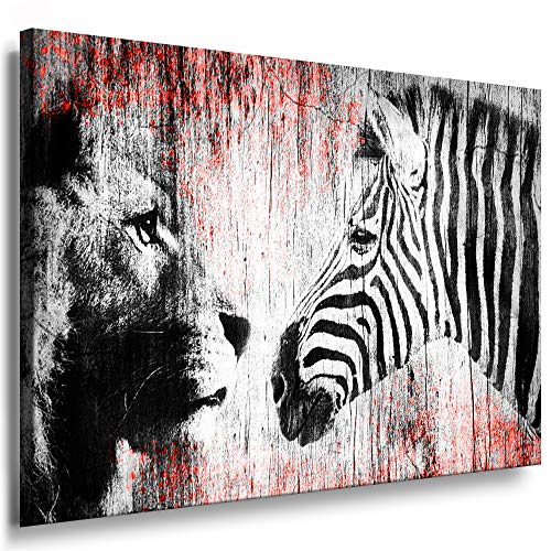 Julia-Art - Bilder Zebra, Löwe Leinwand mit Keilrahmen 80 x 60 cm Leinwandbild XXL Wandbild Tiere Kunstdrucke Tierwelten Bild Wanddesign Wanddekoration c-642v-207 von Julia-Art Leinwandbilder