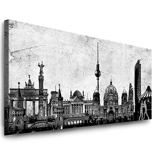 Julia-Art Leinwandbilder - 100 mal 40 cm Bild Berlin City, Skyline Wandbilder sind fertig gerahmt - verschiedene Motive - Kunstdrucke XXL Panorama Be-01-12 von Julia-Art Leinwandbilder