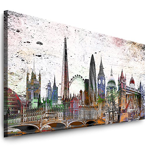 Julia-Art Leinwandbilder - 100 mal 40 cm Panorama Bild London Stadt Skyline - Wandbild fertig gerahmt - Kunstdruck XXL Leinwand - Verschiedene Varianten Lo-01-7 von Julia-Art Leinwandbilder