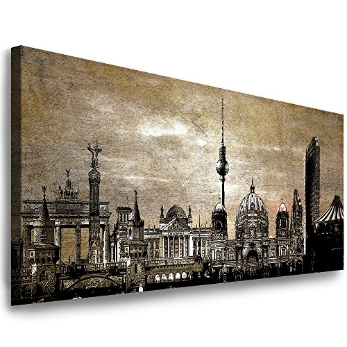 Julia-Art Leinwandbilder - 120 mal 50 cm Bild Berlin City, Skyline Wandbilder sind fertig gerahmt - Verschiedene Motive - Kunstdrucke XXL Panorama Be-01-18 von Julia-Art Leinwandbilder