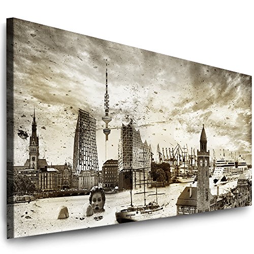 Julia-Art Leinwandbilder - 120 mal 50 cm Bild Hamburg Skyline, Stadt Wandbilder sind fertig gerahmt - Verschiedene Motive - Kunstdrucke XXL Panorama Ha-01-8 von Julia-Art Leinwandbilder