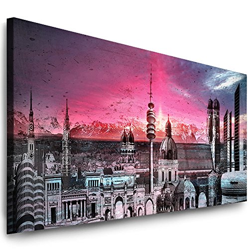 Julia-Art Leinwandbilder - 120 mal 50 cm Bild München Skyline, Stadt Wandbilder sind fertig gerahmt - Verschiedene Motive - Kunstdrucke XXL Panorama Mn-01-3 von Julia-Art Leinwandbilder