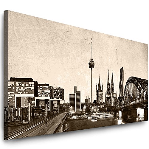 Julia-Art Leinwandbilder - 120 mal 50 cm Panorama Bild Köln Stadt Skyline - Wandbild fertig gerahmt - Kunstdruck XXL Leinwand - Verschiedene Varianten Kö-01-8 von Julia-Art Leinwandbilder