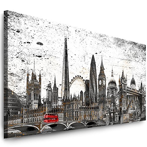 Julia-Art Leinwandbilder - 120 mal 50 cm Panorama Bild London Stadt Skyline - Wandbild fertig gerahmt - Kunstdruck XXL Leinwand - Verschiedene Varianten Lo-01-3 von Julia-Art Leinwandbilder