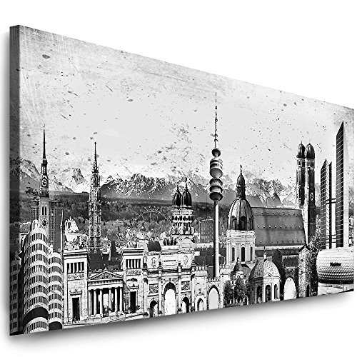 Julia-Art Leinwandbilder - 150 mal 60 cm Bild München Skyline, Stadt Wandbilder sind fertig gerahmt - Verschiedene Motive - Kunstdrucke XXL Panorama Mn-01-9 von Julia-Art Leinwandbilder