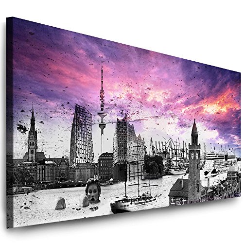 Julia-Art Leinwandbilder - 200 mal 80 cm Bild Hamburg Skyline, Stadt Wandbilder sind fertig gerahmt - Verschiedene Motive - Kunstdrucke XXL Panorama Ha-01-5 von Julia-Art Leinwandbilder