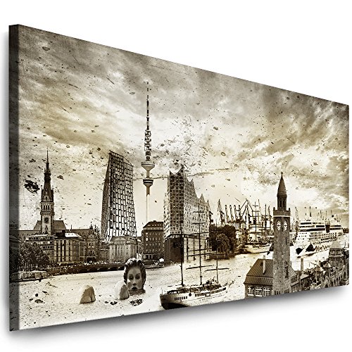 Julia-Art Leinwandbilder - 80 mal 30 cm Bild Hamburg Skyline, Stadt Wandbilder sind fertig gerahmt - Verschiedene Motive - Kunstdrucke XXL Panorama Ha-01-6 von Julia-Art Leinwandbilder