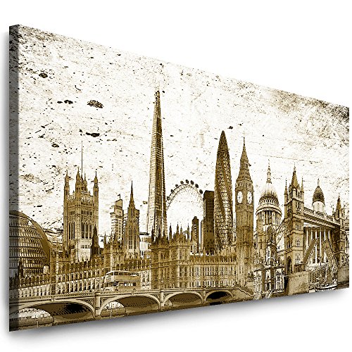 Julia-Art Leinwandbilder - 80 mal 30 cm Panorama Bild London Stadt Skyline - Wandbild fertig gerahmt - Kunstdruck XXL Leinwand - Verschiedene Varianten Lo-01-16 von Julia-Art Leinwandbilder