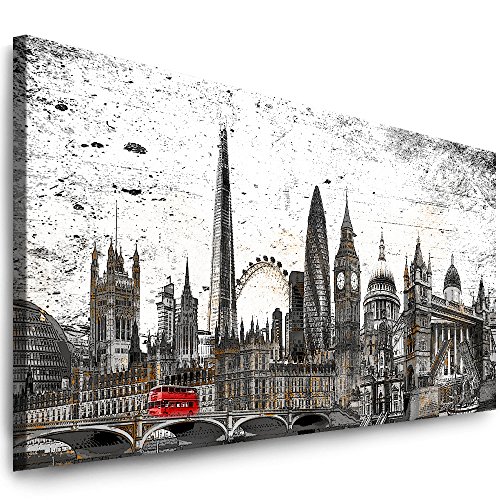 Julia-Art Leinwandbilder - 80 mal 30 cm Panorama Bild London Stadt Skyline - Wandbild fertig gerahmt - Kunstdruck XXL Leinwand - Verschiedene Varianten Lo-01-1 von Julia-Art Leinwandbilder