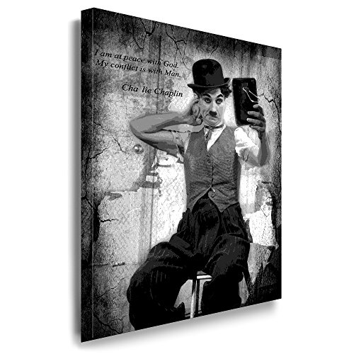 Julia-Art Leinwandbilder - Charlie Chaplin Kino Bild 1 teilig - 120 mal 80 cm Leinwand auf Rahmen - sofort aufhängbar Wandbild XXL - Kunstdrucke QN11-6 von Julia-Art Leinwandbilder