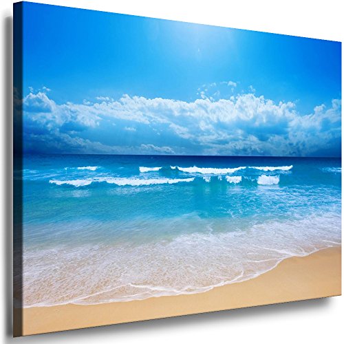 Julia-Art Leinwandbilder Landschaft Bild 120 x 80 x 2 cm - Wandbild 1 teilig - Wand Deko Modern Design Kunstdruck Meer HR31-6 von Julia-Art Leinwandbilder