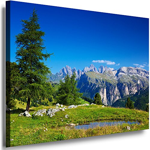 Julia-Art Leinwandbilder Landschaft Bild 150 x 100 x 2 cm - Wandbild 1 teilig - Wand Deko Modern Design Kunstdruck Berge Wald See HR61-7 von Julia-Art Leinwandbilder