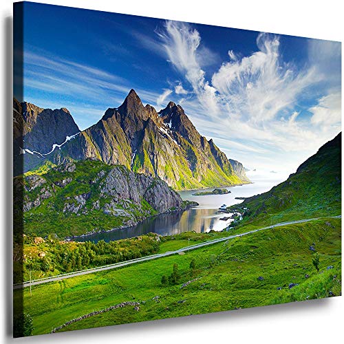 Julia-Art Leinwandbilder Landschaft Bild 40 x 30 x 2 cm - Wandbild 1 teilig - Wand Deko Modern Design Kunstdruck Berge Wald See HR59-1 von Julia-Art Leinwandbilder