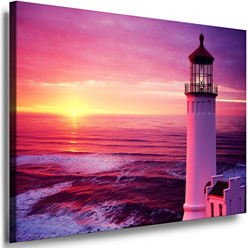 Julia-Art Leinwandbilder Landschaft Bild 60 x 40 x 2 cm - Wandbild 1 teilig - Wand Deko Modern Design Kunstdruck Leuchtturm Meer HR16-2 von Julia-Art Leinwandbilder