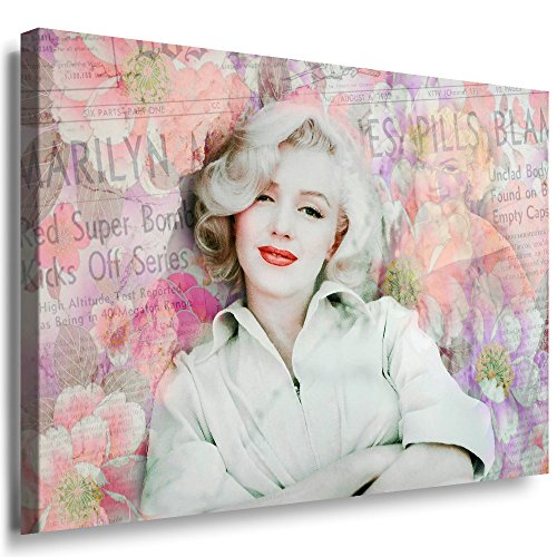 Julia-Art Leinwandbilder - Marilyn Monroe Blumen Bild 1 teilig - 60 mal 40 cm Leinwand auf Rahmen - sofort aufhängbar Wandbild XXL - Kunstdrucke QN168-2 von Julia-Art Leinwandbilder