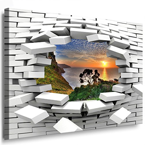 Julia-Art Leinwandbilder - Meer Sonne Berge Bild 1 teilig - 40 mal 30 cm Leinwand auf Rahmen - sofort aufhängbar Wandbild XXL - Kunstdrucke QN127-1 von Julia-Art Leinwandbilder