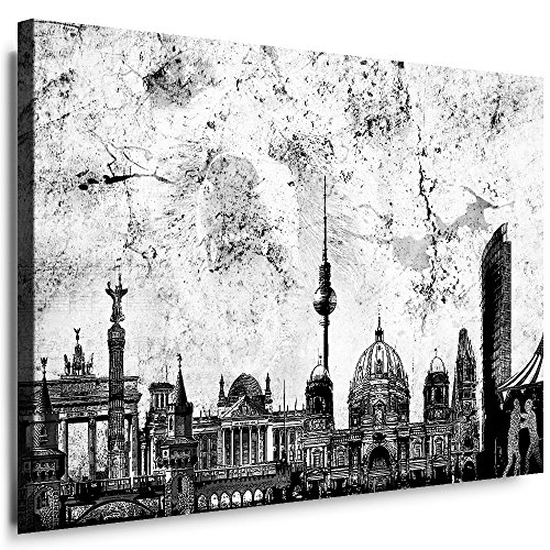 Julia-Art Leinwandbilder Skyline - Bild Berlin - Wandbild fertig gerahmt - 80 mal 60 cm XXL Kunstdruck - Stadt Leinwand Motive - verschiedene Varianten Be-01-60 von Julia-Art Leinwandbilder