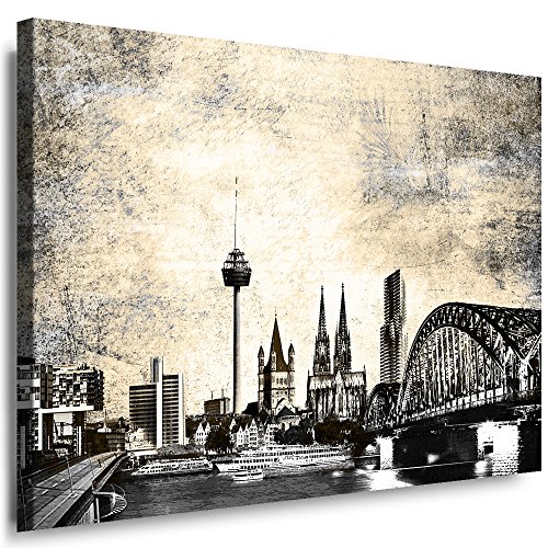 Julia-Art Leinwandbilder Skyline - Bild Köln - Wandbild fertig gerahmt - 100 mal 70 cm XXL Kunstdruck - Stadt Leinwand Motive - verschiedene Varianten Ko-01-19 von Julia-Art Leinwandbilder