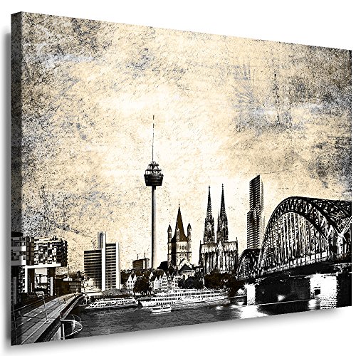 Julia-Art Leinwandbilder Skyline - Bild Köln - Wandbild fertig gerahmt - 120 mal 80 cm XXL Kunstdruck - Stadt Leinwand Motive - Verschiedene Varianten Ko-01-20 von Julia-Art Leinwandbilder