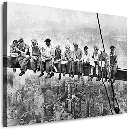 Julia-Art Leinwandbilder Skyline - New York Bilder - XXL Wandbild mit Keilrahmen - 100 mal 70 cm - Querformat 1 teilig Kunstdruck Mittagspause auf einem Wolkenkratzer NY City N-c-100-a-54 von Julia-Art Leinwandbilder