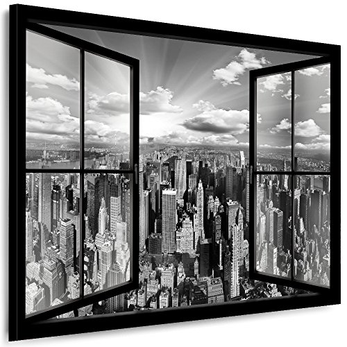 Julia-Art Leinwandbilder Skyline - New York Bilder - XXL Wandbild mit Keilrahmen - 120 mal 80 cm - Querformat 1 teilig Kunstdrucke Stadt NY City Statue, Brücke Fensterblick N-c-100-a-6 von Julia-Art Leinwandbilder