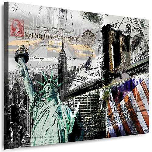 Julia-Art Leinwandbilder Skyline - New York Bilder - XXL Wandbild mit Keilrahmen - 120 mal 80 cm - Querformat 1 teilig - Schwarz Weiß Kunstdrucke Stadt NY City Statue, Brücke N-c-100-a-104 von Julia-Art Leinwandbilder