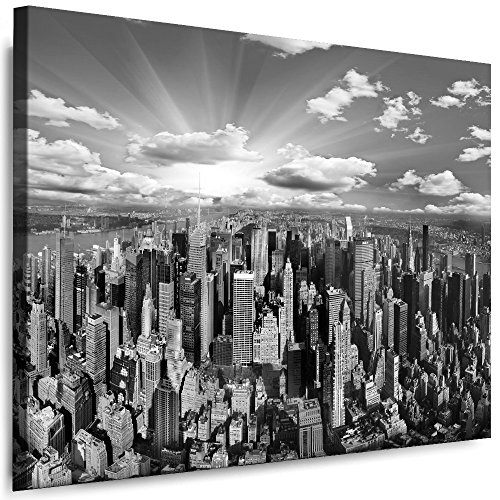 Julia-Art Leinwandbilder Skyline - New York Bilder - XXL Wandbild mit Keilrahmen - 150 mal 100 cm - Querformat 1 teilig - Schwarz Weiß Kunstdrucke Stadt NY City Statue, Brücke N-c-100-a-77 von Julia-Art Leinwandbilder