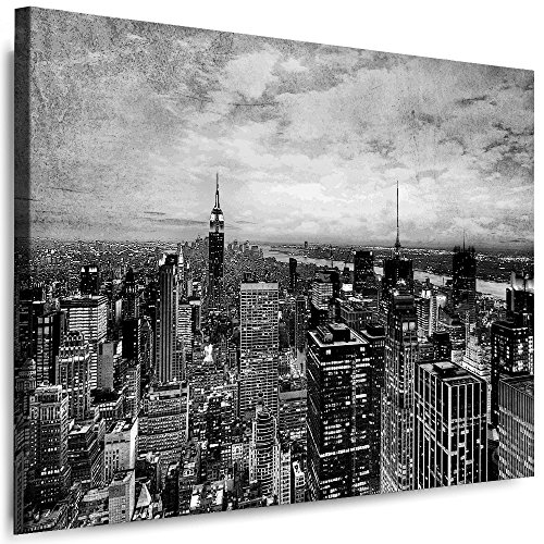 Julia-Art Leinwandbilder Skyline - New York Bilder - XXL Wandbild mit Keilrahmen - 40 mal 30 cm - Querformat 1 teilig - Schwarz Weiß Kunstdrucke Stadt NY City Statue, Brücke N-c-100-a-57 von Julia-Art Leinwandbilder