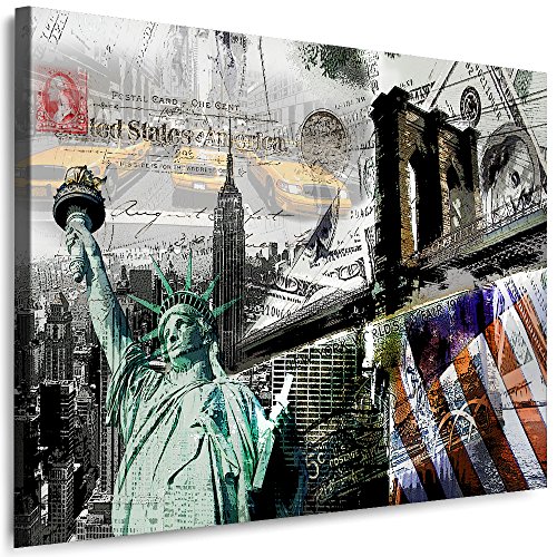 Julia-Art Leinwandbilder Skyline - New York Bilder - XXL Wandbild mit Keilrahmen - 60 mal 40 cm - Querformat 1 teilig - Schwarz Weiß Kunstdrucke Stadt NY City Statue, Brücke N-c-100-a-100 von Julia-Art Leinwandbilder