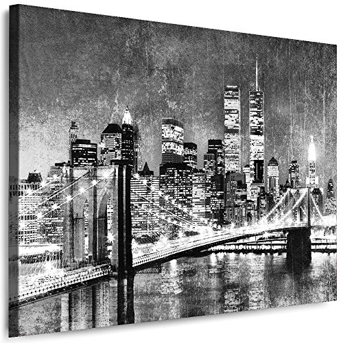 Julia-Art Leinwandbilder Skyline - New York Bilder - XXL Wandbild mit Keilrahmen - 60 mal 40 cm - Querformat 1 teilig - Schwarz Weiß Kunstdrucke Stadt NY City Statue, Brücke N-c-100-a-16 von Julia-Art Leinwandbilder