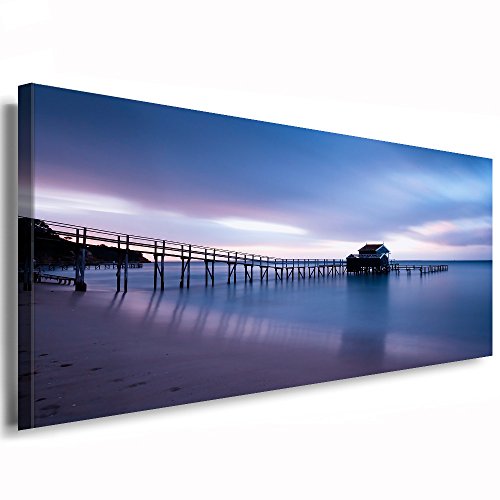 Julia-Art Leinwandbilder - Steg Sonne Meer Strand Panorama - 80 mal 30 cm Leinwand auf Rahmen - sofort aufhängbar Wandbild XXL - Kunstdrucke QN161-2 von Julia-Art Leinwandbilder
