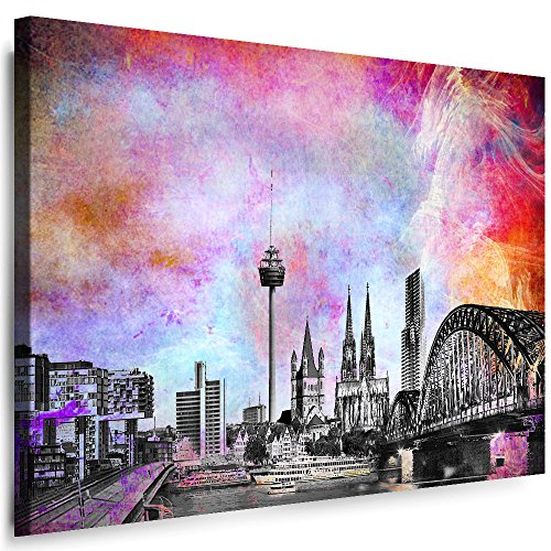 Köln Wandbild - 40 x 30 cm Querformat Bild - Leinwand mit Rahmen (Leinwandbild) Städte Kunstdrucke Skyline, Turm, Brücke Wanddeko St-01-15 von Julia-Art Leinwandbilder