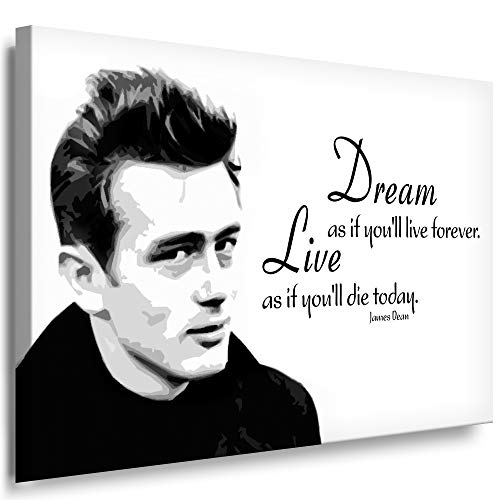 Julia-Art - Bilder James Dean Leinwandbild Porträt Zitat Quotes Schwarz-Weiß Kunstdruck 41 x 31 cm Wandbild XXL Kailrahmenbild Fertigbild SW04-7 von Julia-Art Leinwandbilder