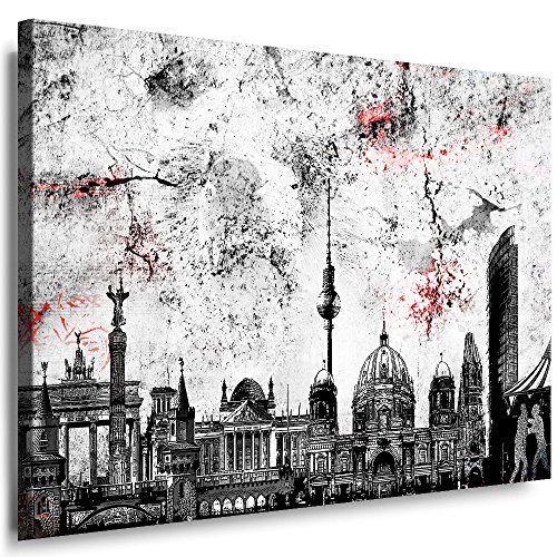 Wandbild 150 x 100 cm Stadt Wandbild Berlin Bild auf Leinwand mit Rahmen XXL Leinwandbild Skyline Kunstdruck Bär Silhouette Abstrakt o101-7 von Julia-Art Leinwandbilder