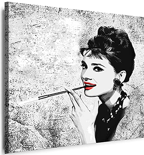 Julia-Art Bilder - Audrey Hepburn Leinwandbild - 50x50cm Wandbild - Film Retro Model Kunstdruck Fertigbild sofort aufhängbar von Julia-Art