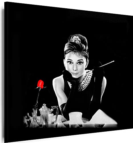 Julia-Art Bilder - Audrey Hepburn Leinwandbild - 80x80cm Wandbild - Film Retro Model Kunstdruck Fertigbild sofort aufhängbar von Julia-Art