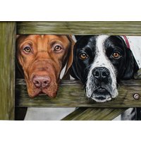 Original Viszla Und Zeiger Hund Pastell Haustier Portrait Gerahmt Kunstwerk von JuliaHeathPetpix