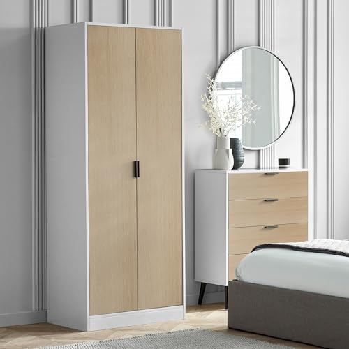 Julian Bowen Alba 2-türiger Kleiderschrank, Soft Close, Gummibaumholz, Weiß und Eiche, Einheitsgröße von Julian Bowen