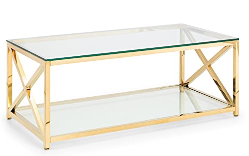 Julian Bowen Coffee Table, Miami Couchtisch, Metall, Glas und Gold, 120 x 60 von Julian Bowen