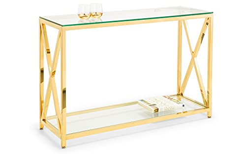 Julian Bowen Console Table, Miami Konsolentisch, goldfarben, Metall, Glas und Gold, 120 x 40 von Julian Bowen